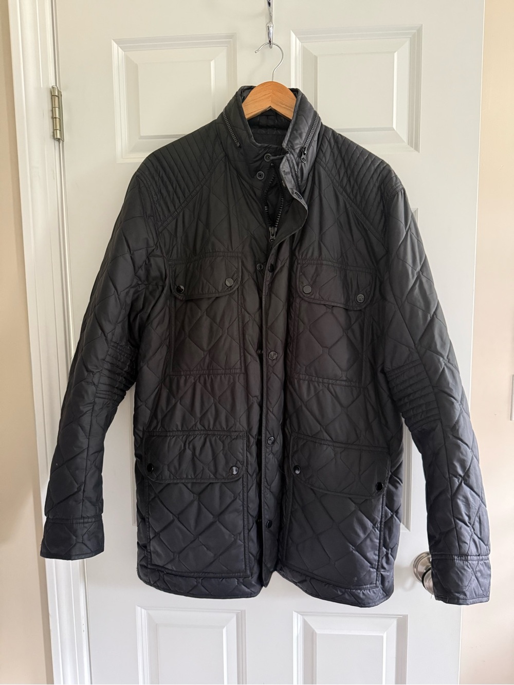 Marc New York Men's Black Quilted Puffer Coat, hood inside zippered collar